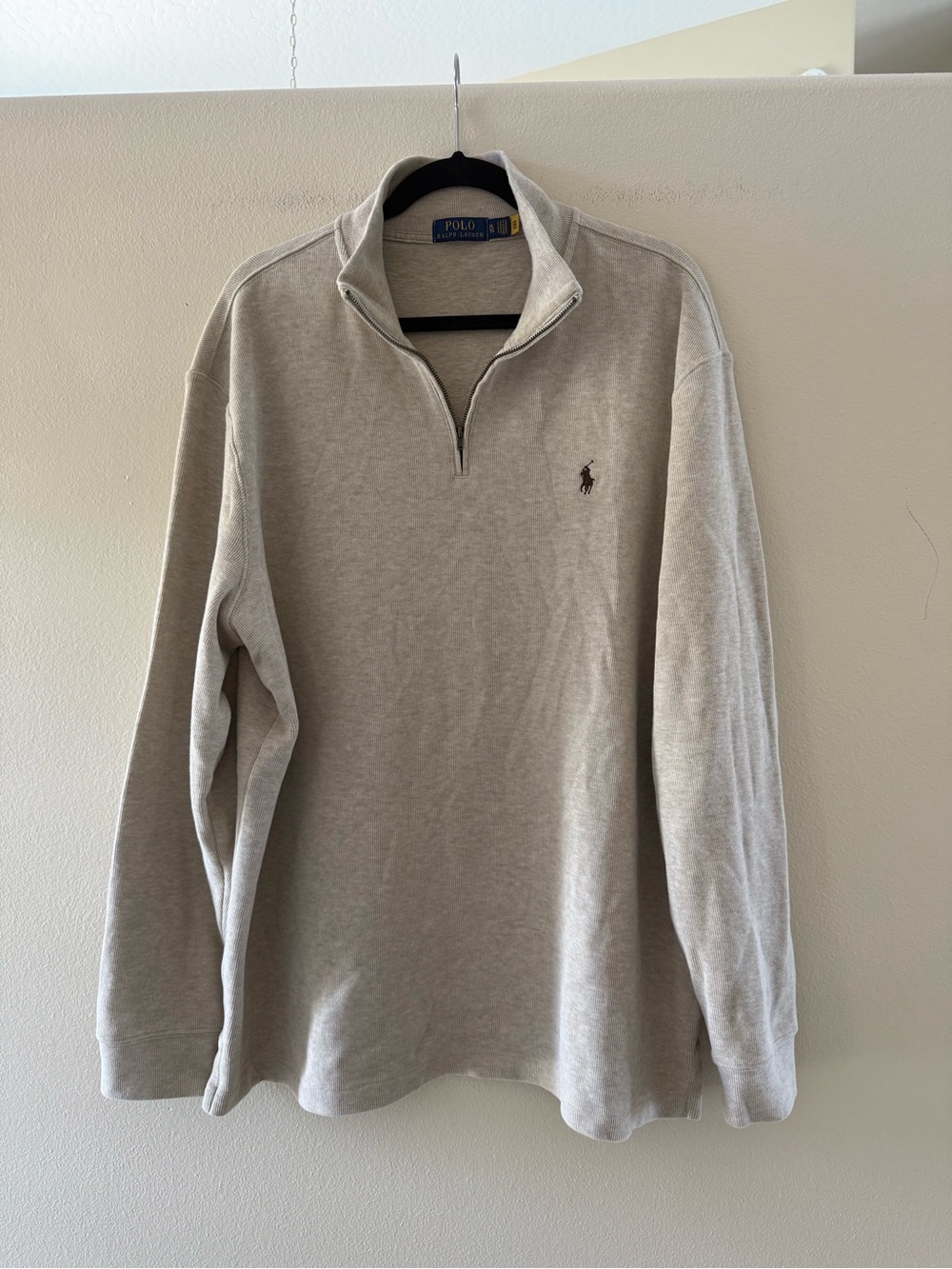 POLO Ralph Lauren Men’s Light Beige Quarter-Zip Pullover Sweater